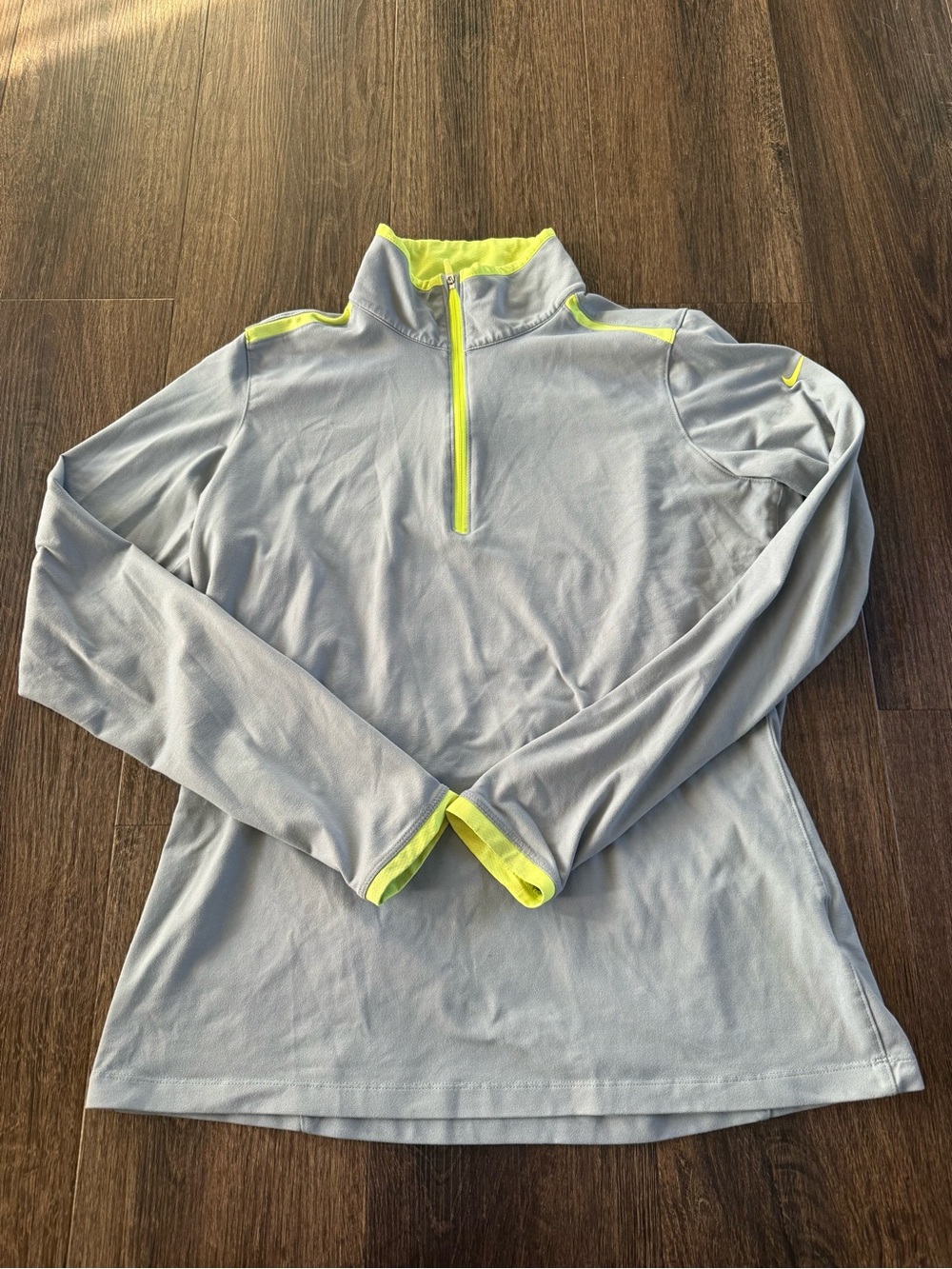 Nike Light Gray and Neon Yellow Golf Dri-FIT Half Zip